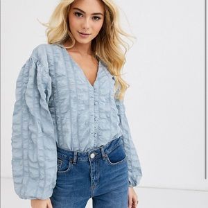 ASOS long sleeve textured button front blouse